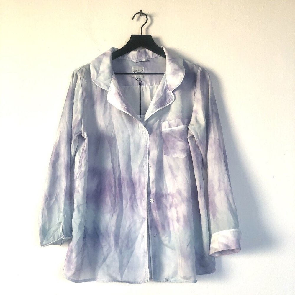 Plush Tie Dye Pajama Shirt Top Purple Pastel Satin